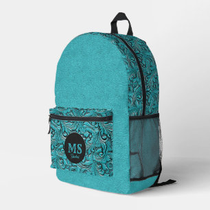 Mochila Impresa Monograma turquesa de cuero con herramientas estil