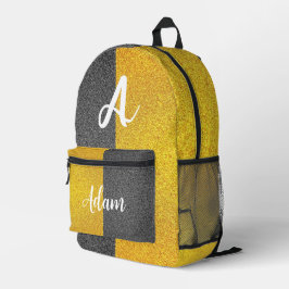 Mochila Impresa (Monograma Único y Nombre Inicial) Lujo Negro Oro