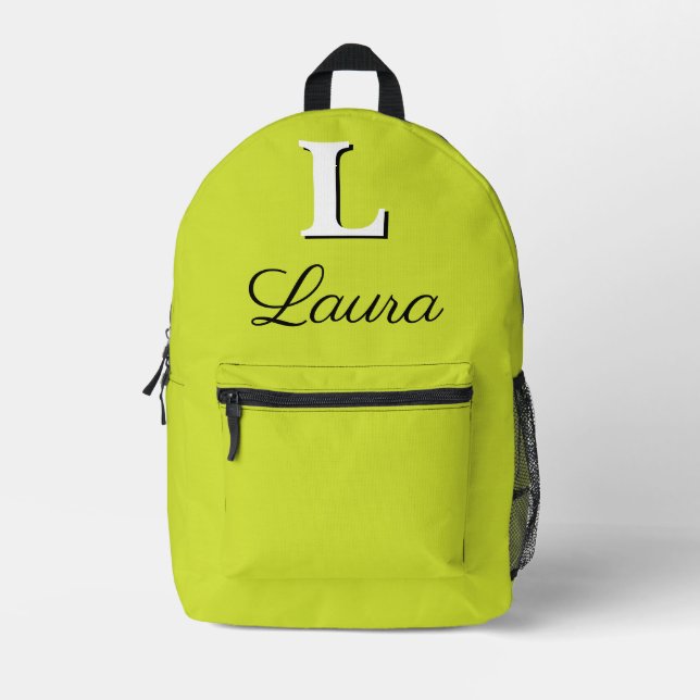 Mochila Impresa Monograma verde amarillo rosa elegante moderno (Anverso)