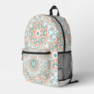 Mochila Impresa Monograma Verde azulado de Mandala Peach