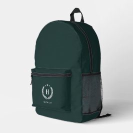 Mochila Impresa Monograma Verde Oscuro Moderno Minimalista Elegant
