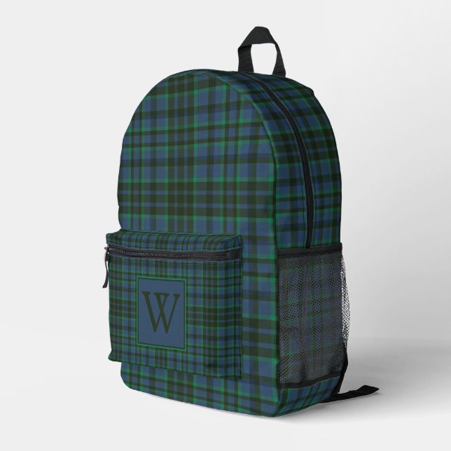 Mochila Impresa Monograma verde y azul preppy (Esquina derecha trasera )