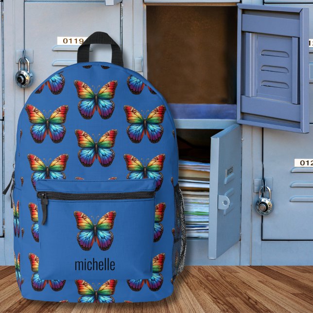 Mochila Impresa Monograma vibrante de mariposa arco iris (Subido por el creador)