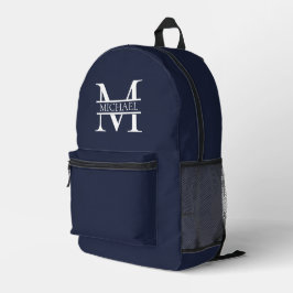 Mochila Impresa Monograma y nombre azul elegante de la marina pers