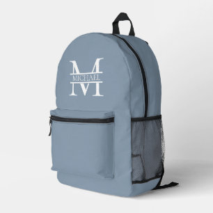 Mochila Impresa Monograma y nombre azul turbio y elegante personal
