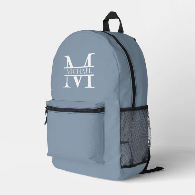 Mochila Impresa Monograma y nombre azul turbio y elegante personal (Esquina derecha trasera )