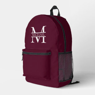 Mochila Impresa Monograma y nombre de Borgoña Elegante y Personali