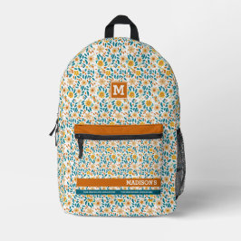 Mochila Impresa Monograma y nombre floral personalizado
