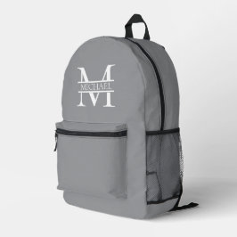 Mochila Impresa Monograma y nombre Gris elegante y personalizado
