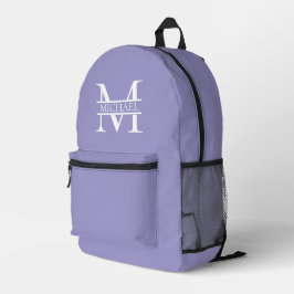 Mochila Impresa Monograma y nombre púrpura personalizado elegante