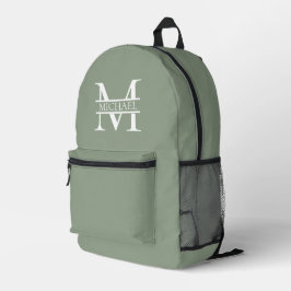 Mochila Impresa Monograma y nombre verde elegante y personalizado