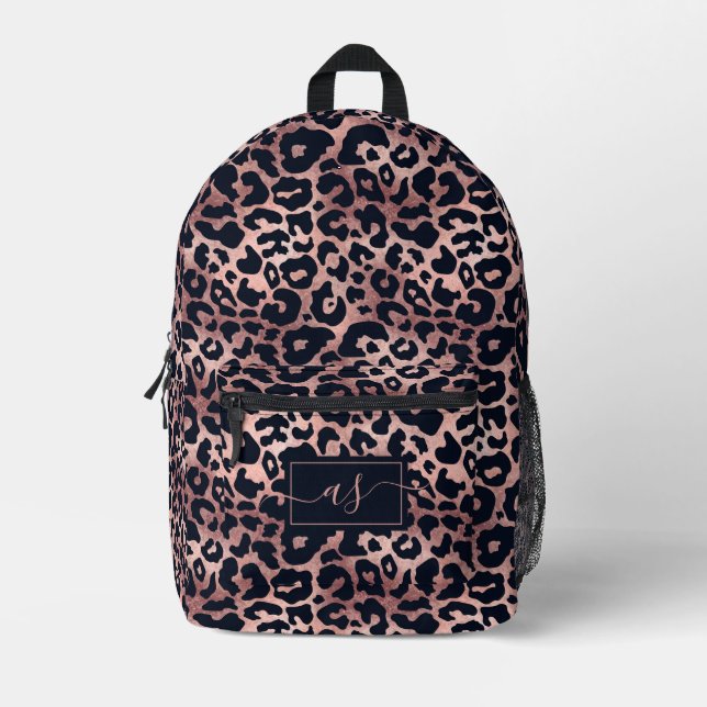 Mochila Impresa Monogramado de impresión de Leopardo negro Rosa de (Anverso)