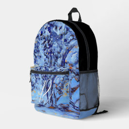 Mochila Impresa Monogramado de pintura de árbol de nieve azul de G