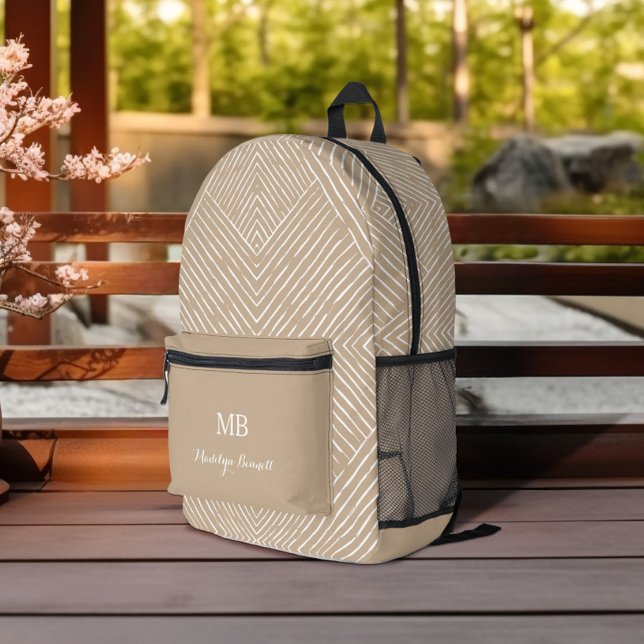 Mochila Impresa Monogramado y Nombre Tan Geométrico Blanco (Subido por el creador)