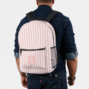 Mochila Impresa Monogramas de rayas rosadas suaves y lindas