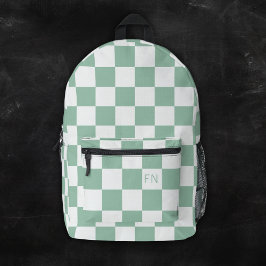 Mochila Impresa Monogramas Iniciales Lindos y Cuadro Verde