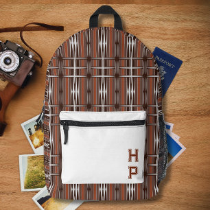 Mochila Impresa Monomograma geométrico de rayas blancas y marrones