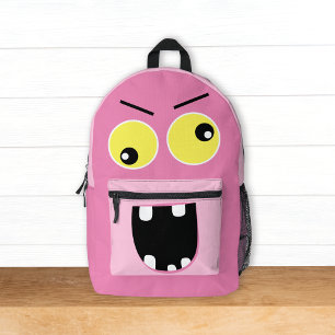 Mochila Impresa Monstruo rosa gracioso con nombres de niños
