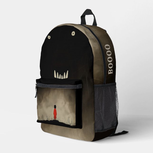 Mochila Impresa Monstruo y niño con vestido rojo (Esquina derecha trasera )