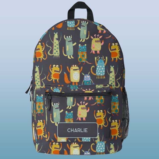 Mochila Impresa Monstruos divertidos personalizados (Fun personalized name monsters pattern backpack)