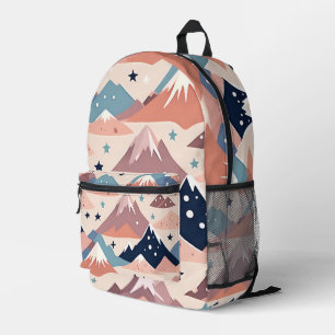 Mochila Impresa Montañas nevadas y patrón de estrellas rosadas lin