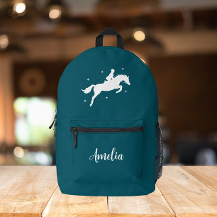 Mochila Impresa Montar a Caballo Ecuestre Verde Teal Moderno