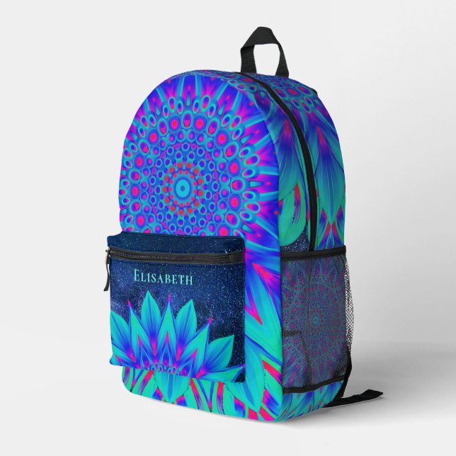 Mochila Impresa Morado Azul Verde azulado y rosa Guay Mandala Añad (Esquina derecha trasera )