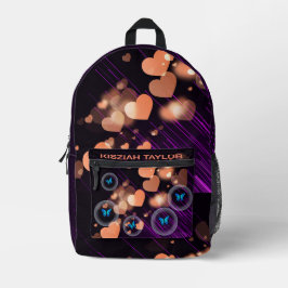 Mochila Impresa Morado Neon Mariposa Niños Corazón Cute Nombre Per