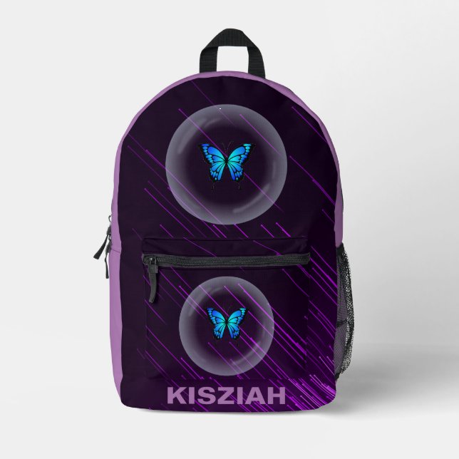 Mochila Impresa Morado Neon Mariposa niños Preppy Diversión Person (Anverso)