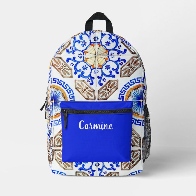 Mochila Impresa Mosaico azul italiano personalizado (Anverso)