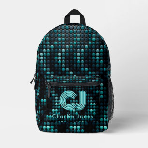 Mochila Impresa Mosaico Digital Azul Neon con Monograma Personaliz