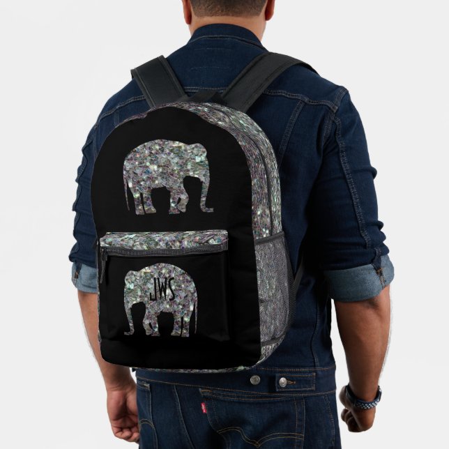 Mochila Impresa Mosaico espárricamente plateado Elefante Monograma (Insitu (Modelo))