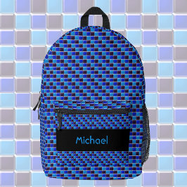 Mochila Impresa Mosaico moderno en negro, azul real, personalizado