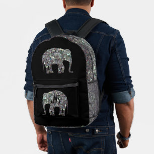 Mochila Impresa Mosaico plateado brillante Monograma de elefante s