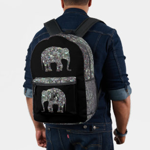 Mochila Impresa Mosaico plateado brillante Monograma de elefante s