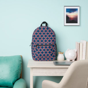 Mochila Impresa Mosaicos marroquíes azules y rojos, Entramado, Cua