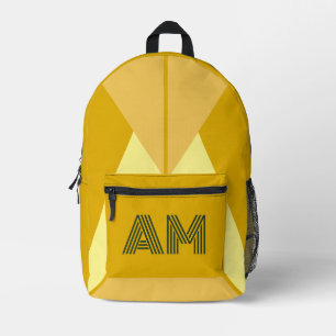 Mochila Impresa Mostaza Negra y Monograma Geométrico de Carbón