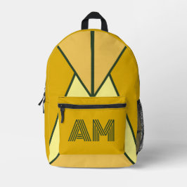 Mochila Impresa Mostaza Negra y Monograma Geométrico de Carbón