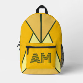 Mochila Impresa Mostaza Negra y Monograma Geométrico de Carbón