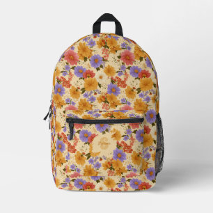 Mochila Impresa Mostaza Terracota Flor Silvestre Azul