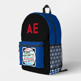 Mochila Impresa Motivación de puntos de polka blanco azul monogram