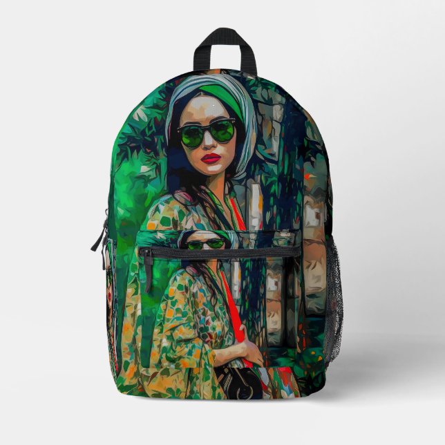 Mochila Impresa Mujer con gafas de sol verdes (Anverso)