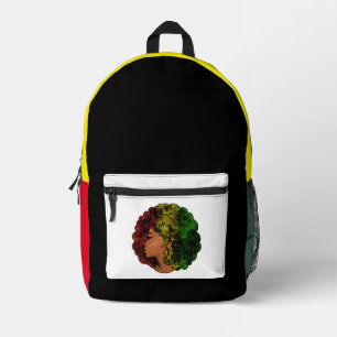 Mochila Impresa Mujer negra rasta afro rojo amarillo verde