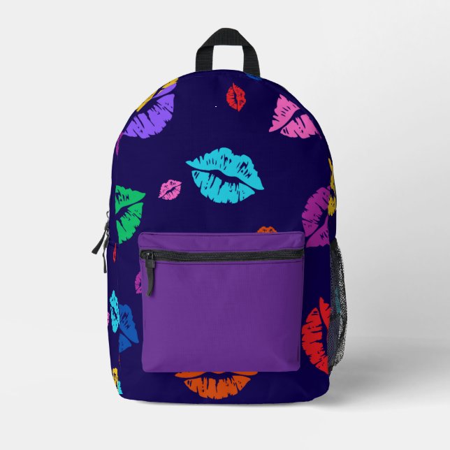 Mochila Impresa Multi-colored Lip Print Backpack (Anverso)