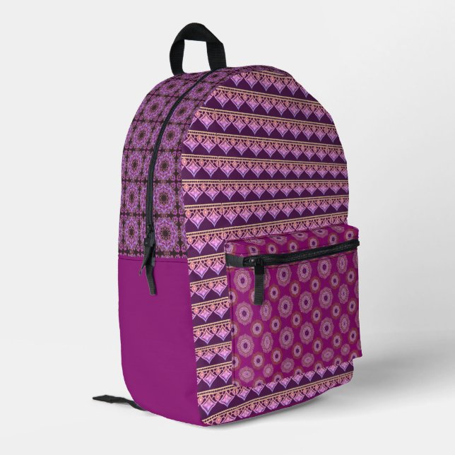 Mochila Impresa Multi Pattern Love Purple Boho (Esquina izquierda trasera)
