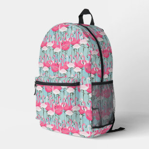 Mochila Impresa Multitud Rosa Y Blanca De Flamingos