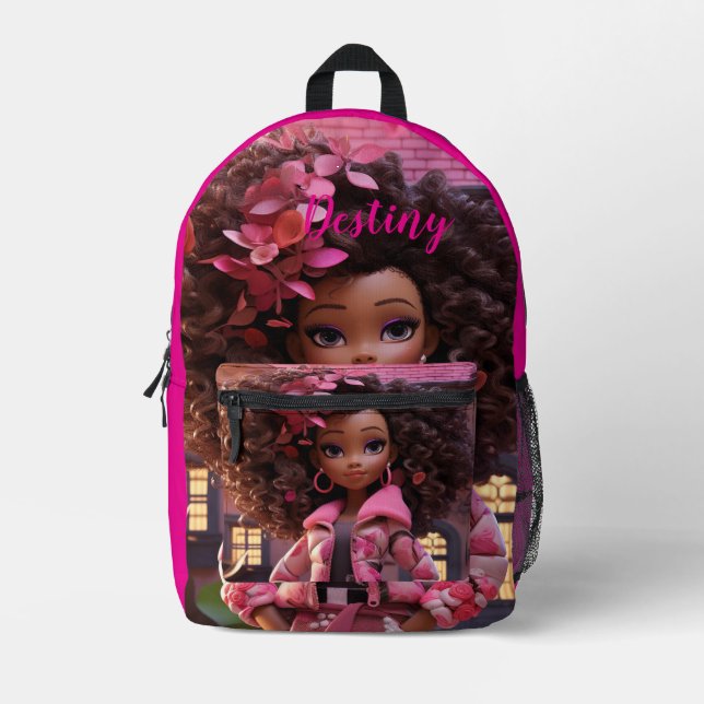 Mochila Impresa Muñeca negra personalizada (Anverso)