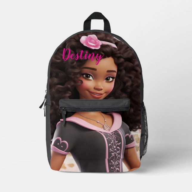 Mochila Impresa Muñeca negra personalizada (Anverso)