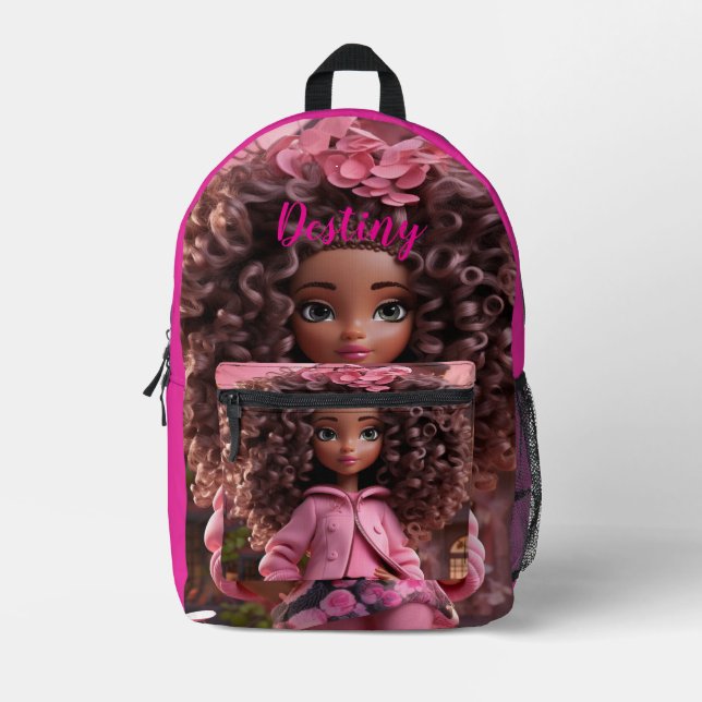 Mochila Impresa Muñeca negra personalizada (Anverso)