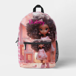 Mochila Impresa Muñeca negra personalizada a cuadros